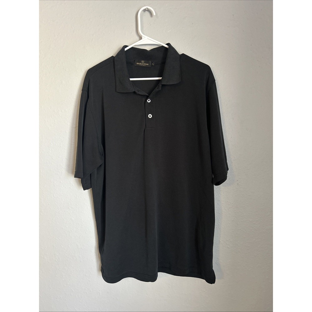 Bugatchi Uomo Mens Black Polo Shirt Top Sz L Golf Short Sleeve Pullover Casual